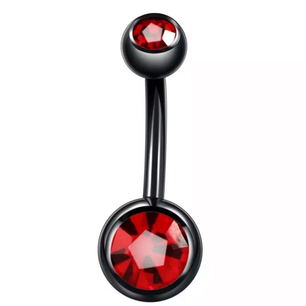 Belly button ring surgical steel black red Ruby rhinestone diamond crystal y2k